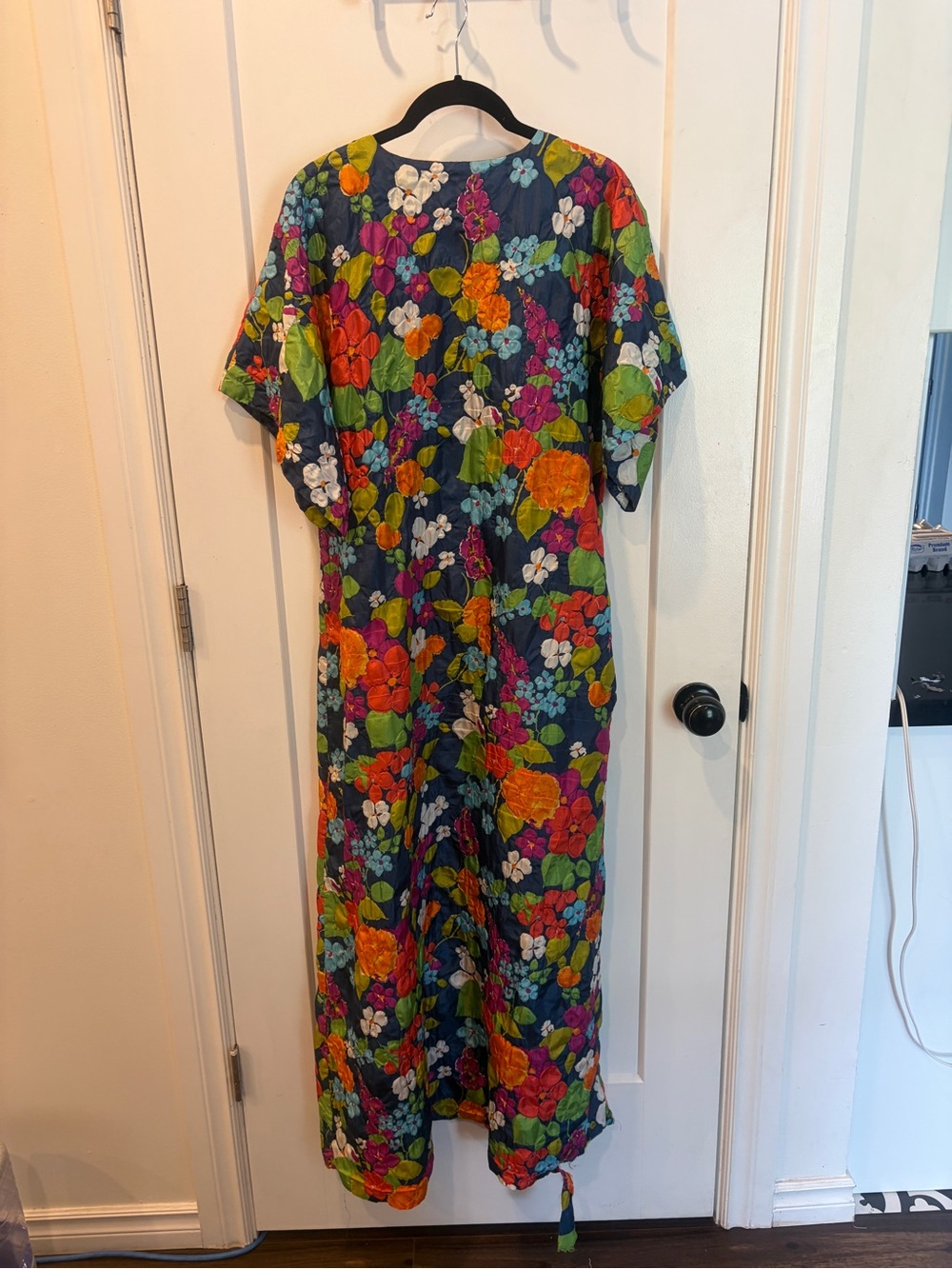 Vintage Floral Maxi Dress - Black with Bright Multicolor Blooms - Picture 6 of 16